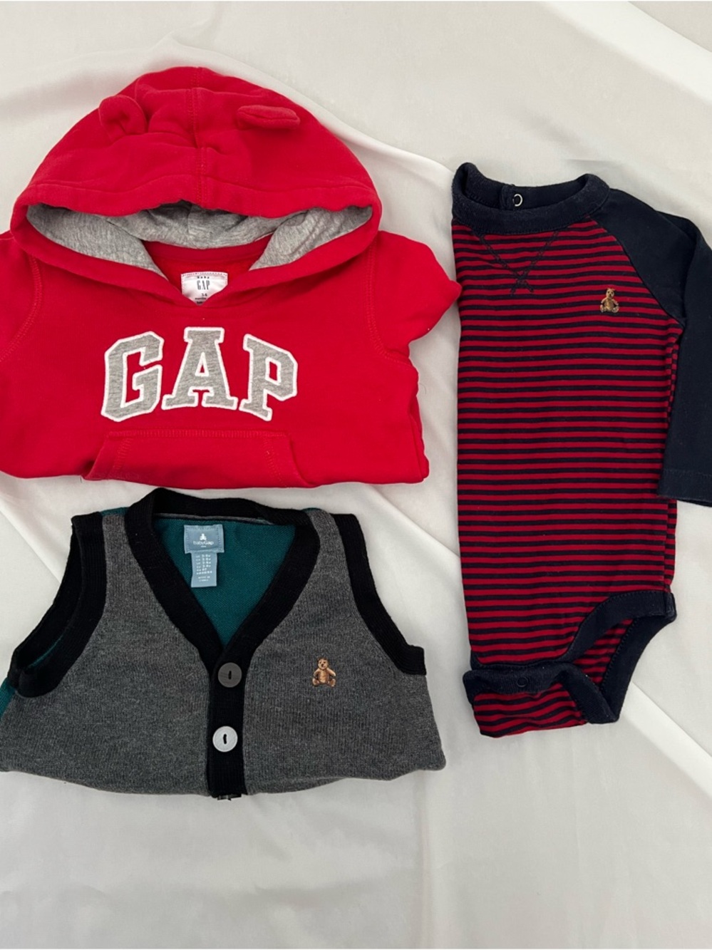 GAP Red Hoodie with Navy & Red Striped Bodysuit and Gray Vest Kids Bundle Set
